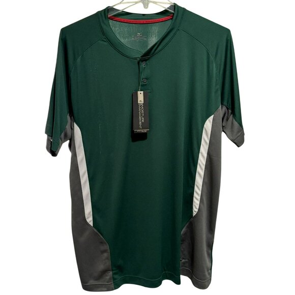Mizuno Mens Jersey 2XL Green Elite 2 Button Crew Neck Short Sleeve Jersey NWT - Picture 1 of 8